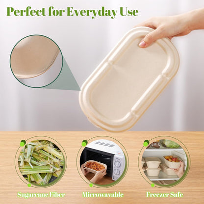 [100% Eco-Friendly] 34 Oz Disposable Food Containers with Lids – Sugarcane Pulp Take Out Containers, Biodegradable Lunch Box, Compostable and Microwave Safe To-Go Boxes for Meal Prep – Pack of 503