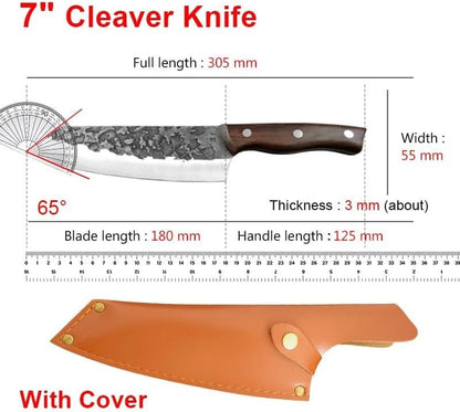 Meat Cleaver, 7 Inch Butcher Kitchen Knife Stainless Steel Meat Chopping Chef Fish Vegetables Slicing Butcher Knives with Sheath2