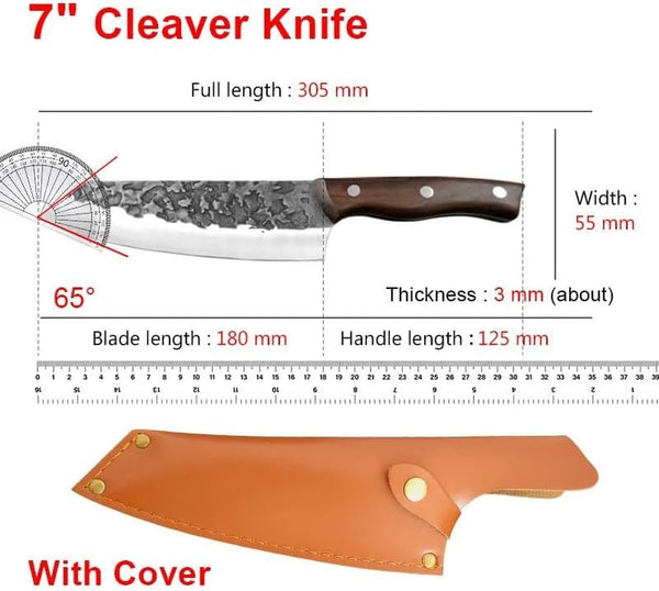 Meat Cleaver, 7 Inch Butcher Kitchen Knife Stainless Steel Meat Chopping Chef Fish Vegetables Slicing Butcher Knives with Sheath2
