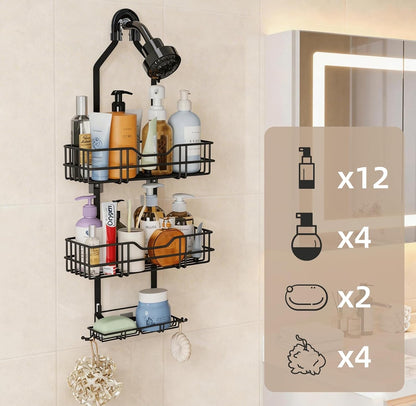 Over the Shower Head Caddy, 3-Tier Hanging Shower Shelves Rustproof, Shower Storage Organizer with Hooks and Soap Holder, No Drilling Bathroom Shower Rack, Black8