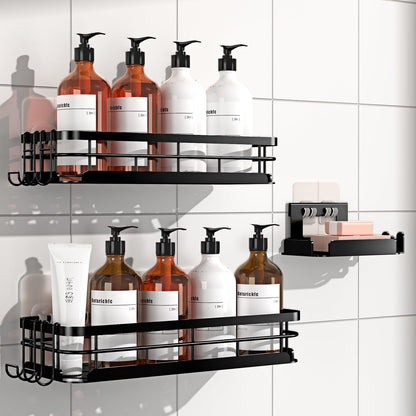 Large Capacity Shower Caddy, Heavy-Duty Adhesive Shower Organizers with Custom Aesthetic Design Soap, No Drilling Corner Shower Shelves, 5 Hooks for Bathroom Accessories, 3 Pack1
