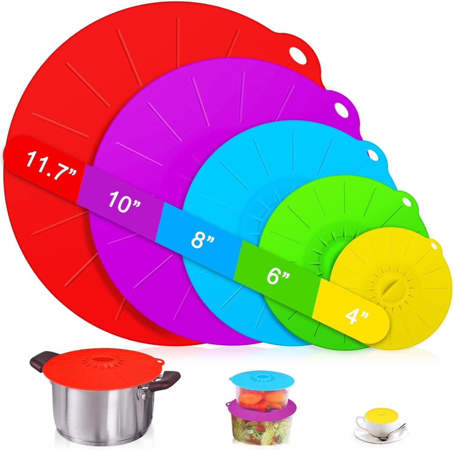 silicone-lids-5-pack-heat-resistant-microwave-splatter-cover-reusable-silicone-suction-lids-for-food-storage-fits-bowls-cups-skillets-plates-pots-pans-stovetop-oven-fridge-safe