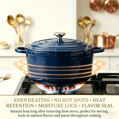 5-Piece Navy Blue Enameled Cast Iron Cookware Set | Includes 8" Frying Pan, 10" Skillet, 2.8QT and 3.5QT Dutch Ovens, and 4.7QT Casserole.5