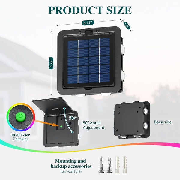 Solar Wall Lights Outdoor 2 Pack,Rgb Fence Lighting2