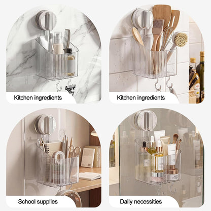 Shower Caddy Suction Cup Shelf Organizer with Hooks Removable, Clear Shower Organizer, Wall Storage Rack4