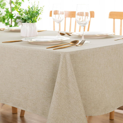 Faux Linen Tablecloth Rectangle - Beige Tablecloths Fabric Waterproof Spill-Proof Wrinkle and Stain Resistant Decorative Farmhouse Table Cover for Kitchen Dining Party, 54 X 108 Inch2