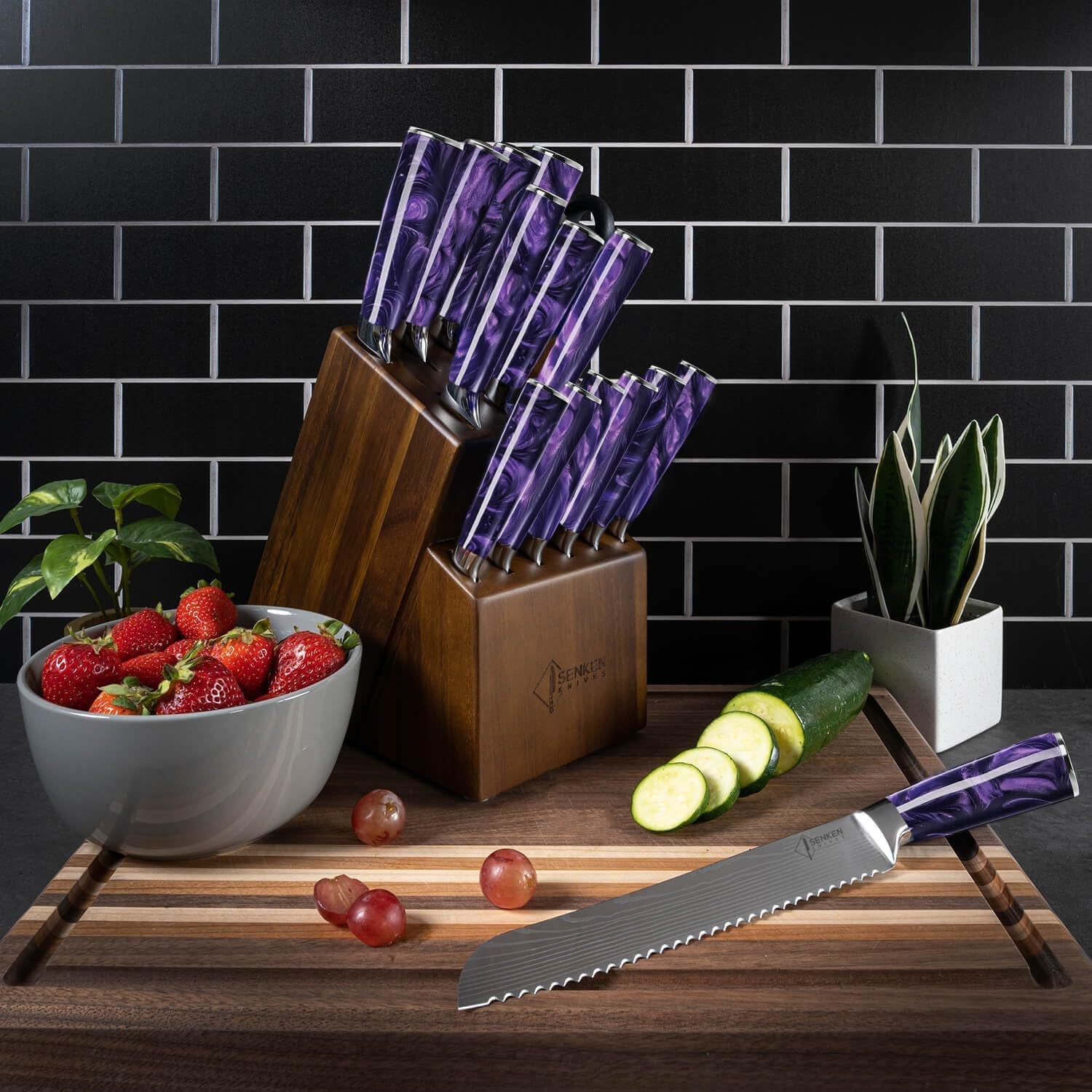 senken-16-piece-knife-block-set-japanese-high-carbon-stainless-steel-with-damascus-pattern-purple-resin-handles-6-steak-knives-acacia-hardwood-block-purple