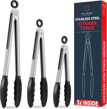 Kitchen Tongs - 12, 9 & 7 Inch Locking Silicone Tongs for Cooking, Set of 31