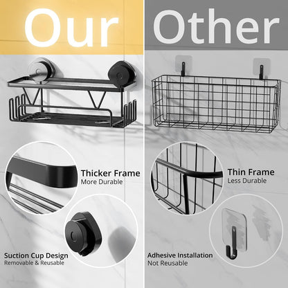 Suction Cup Shower Caddy with Hooks, No Drill Bathroom Organizer7