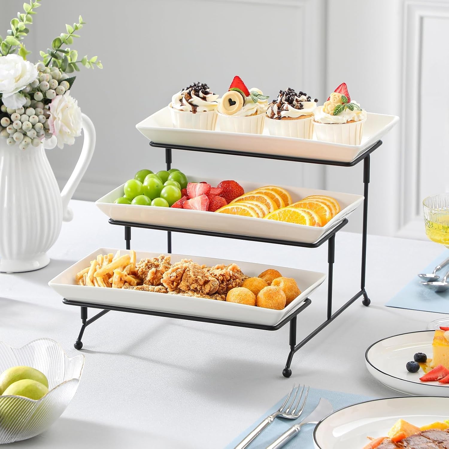 3-tier-serving-trays-white-porcelain-serving-platters-12-inch-tiered-serving-stand-for-party-fruit-tray-trays-for-serving-food-dessert-stand-with-collapsible-sturdier-metal-rack