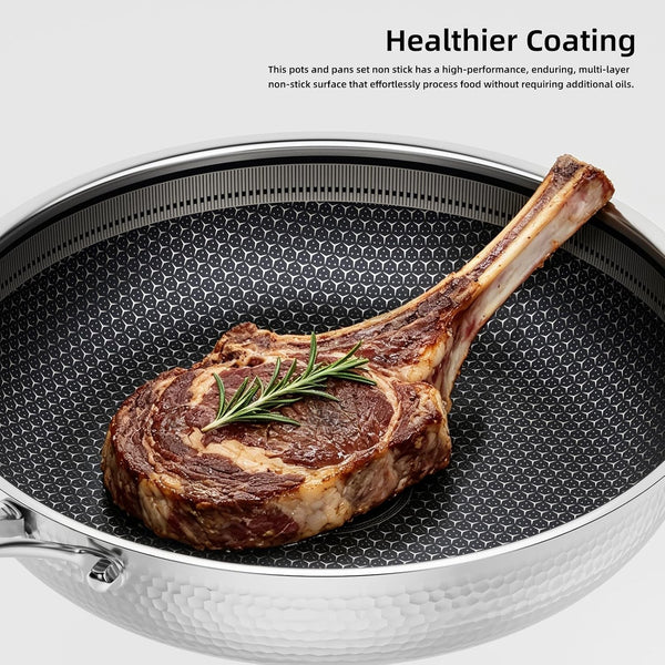 7 Pcs Stainless Steel Nonstick Pots and Pans Set | PFOA Free Cookware, Dishwasher and Oven Safe, Induction Compatible4