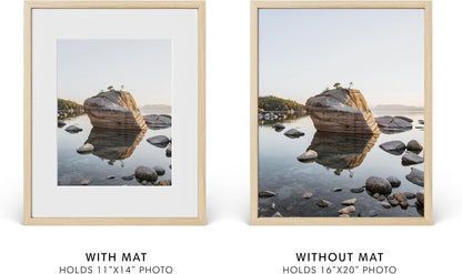16X20 Picture Frame with Real Glass and Natural American Oak Matted to 11X14 - Oak 16X20 Wood Frame - Includes Vertical & Horizontal Hang - Ideal for Home, Office (16X20 In, Natural)4