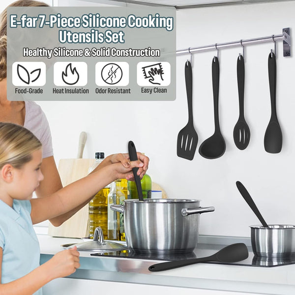 Black Silicone Cooking Utensils Set, 7PCS Nonstick Kitchen Utensils7