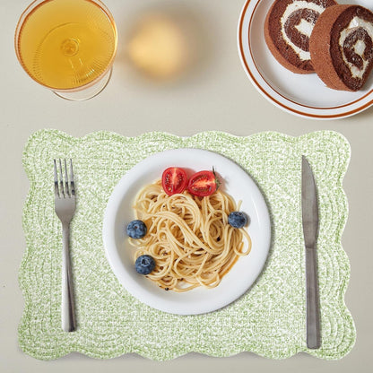 Quilted Placemats Set of 6 Washable-13X18 Inches Rectangular Placemats for Kitchen Table-100% Cotton Fabric Rectangular Table Mats, (White with Light Green)3