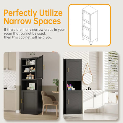 Tall Narrow Storage Cabinet 66.93" H Tall Bathroom Cabinet Metal Pantry Cabinets, 4 Adjustable Shelves for Kitchen, Home Office, Living Room, Dinning Room (20 Inches Wide Black)5