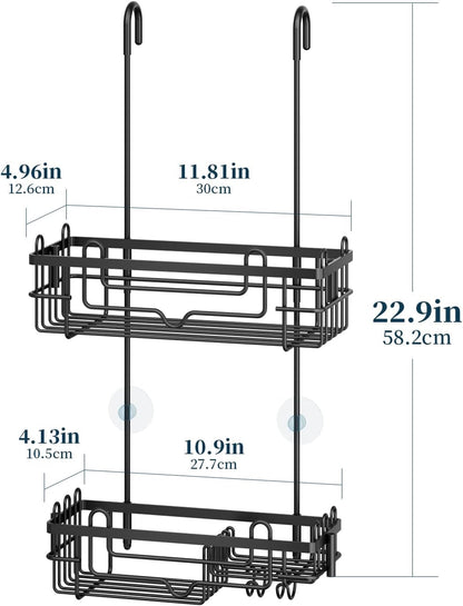 over the Door Shower Caddy - 2-Tier Hanging Shower Organizer with Soap Holder, Rustproof Bathroom Storage and Organizer Rack for Shampoo, Towels, and Toiletries, Black7