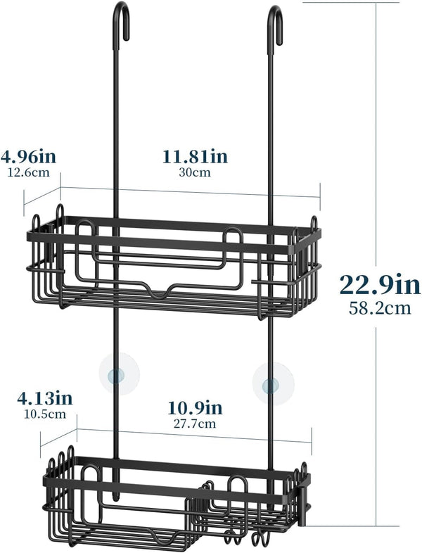 over the Door Shower Caddy - 2-Tier Hanging Shower Organizer with Soap Holder, Rustproof Bathroom Storage and Organizer Rack for Shampoo, Towels, and Toiletries, Black7