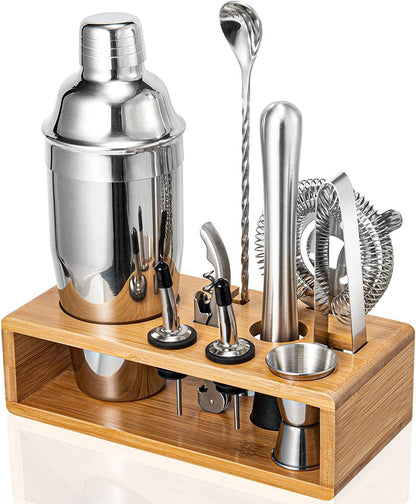 Cocktail Shaker Set, 18/8 Food-Grade Stainless Steel Mixology Bartender Kit 10-Piece Bar Tools with Stylish Bamboo Stand - Rust-Proof & Dishwasher Safe - Professional Martini Shaker Gift for Men, Dad1