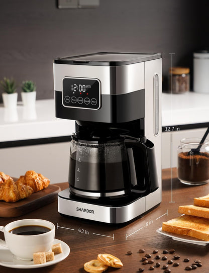 10-Cup Programmable Coffee Maker, Regular & Strong Brew Drip Coffee Machine for Home and Office, Auto Shut Off, Permanent Filter, Silver8