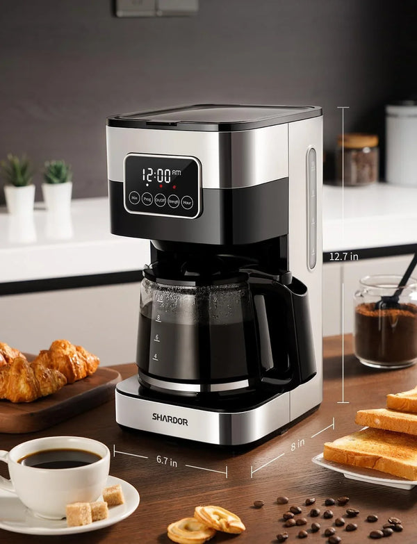 10-Cup Programmable Coffee Maker, Regular & Strong Brew Drip Coffee Machine for Home and Office, Auto Shut Off, Permanent Filter, Silver8