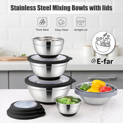 Stainless Steel Mixing Bowls with Lids & Colander, 15PCS7