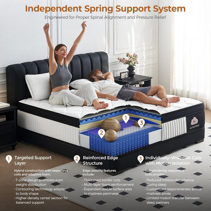 Queen Mattress 12 Inch Hybrid Mattress in a Box, Medium Firm Memory Foam and Pocket Springs Mattress, Pressure Relie with Motion Isolating, Certipur-Us Certified, Fiberglass Free3