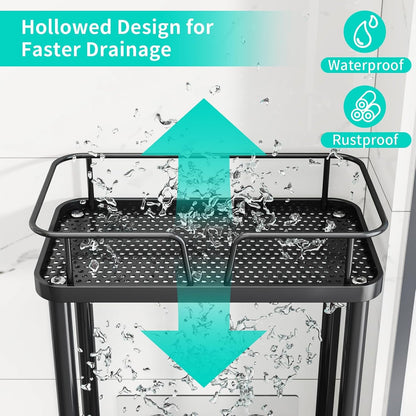 Standing Corner Shower Caddy - 3 Tier Corner Shower Organizer with Soap Holder, Rustproof Stainless Steel Bathroom Shelf with 4 Hooks, Black3