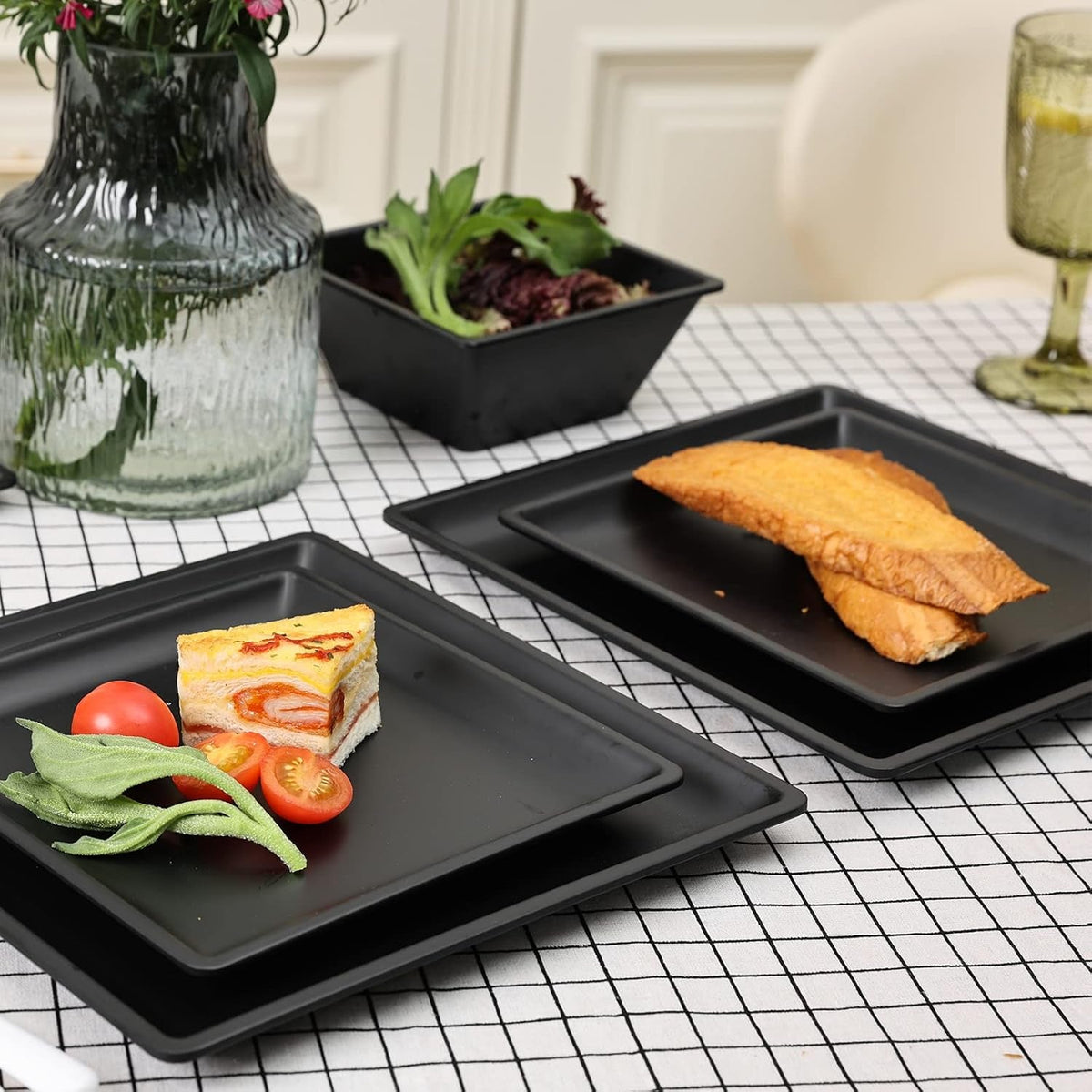 12-piece-melamine-plates-and-bowls-sets-black-square-dinnerware-set-for-4