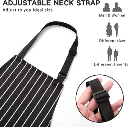 2 Pack Adjustable Bib Apron with 2 Pockets Chef Cooking Kitchen Restaurant Aprons for Women Men3