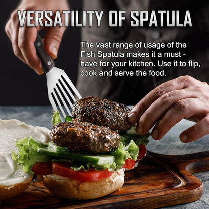 2 Pack Fish Spatula - Stainless Steel Spatula, Metal Spatula, Wooden Hdl6