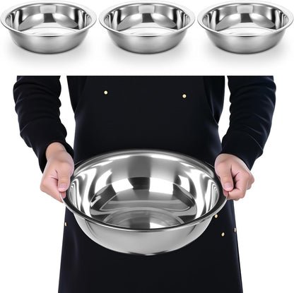 4 Pcs Stainless Steel Mixing Bowl Nesting Metal Prep Salad Bowl Extra Large Basin Salad Basin with Deeper Edge, Mirror Finish for Home Cooking or Commercial, Dishwasher Safe, Silver (13 Inch 8 Qt)1