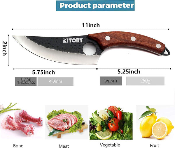 Butcher Knife for Meat Cutting, Hand Forged Viking Boning Knife with Ergonomic Wood Handle, High Carbon Steel Chinese Chef Knife for Camping, Outdoor, BBQ, Birthday Gift for Men2