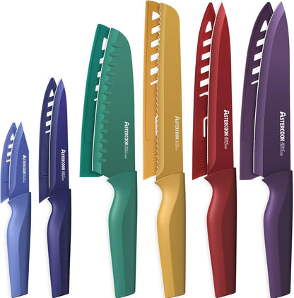 Knife Set, 12 Pcs Color-Coded Kitchen Knives Set, 6 Color Anti-Rust Coating Stainless Steel Chef Knife Sets with 6 Blade Guards Dishwasher Safe, Perfect Holiday Gifts for Kitchen1