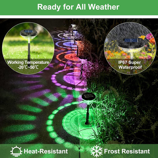 8 Pack Solar Pathway Lights, Multicolor & Warm White LED, IP67 Waterproof, Outdoor Garden Yard Lawn Landscape Decorative5