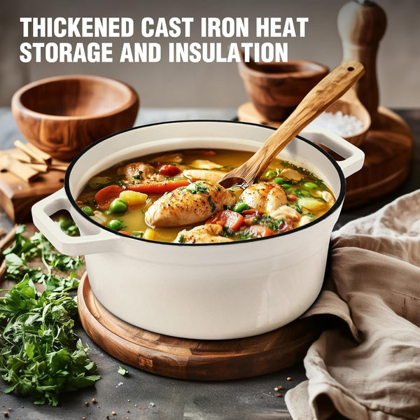 5.3QT Cast Iron Dutch Oven, Non-Stick Pot with Lid | Fit for Sourdough Bread Baking, Stewing, Rosting, White2
