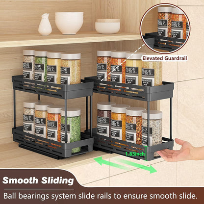 Pull Out Spice Rack Organizer for Cabinet, 3 Packs Slide Out Spice Racks Organizer, Spice Cabinet Organizers, Cabinet Size Need:12'' Highx11'' Deepx5'' Wide,Each Tier Hold 10 Spice Jar - 2 Tier, Black5