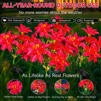 Solar Flowers Outdoor Waterproof Pink, 4PK 7-Stem Garden Solar Lights Decorative, 2 Lighting Modes, Solar Powered Garden Decor, Solar Yard Decor2