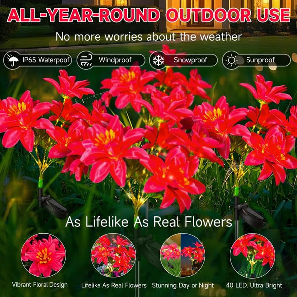Solar Flowers Outdoor Waterproof Pink, 4PK 7-Stem Garden Solar Lights Decorative, 2 Lighting Modes, Solar Powered Garden Decor, Solar Yard Decor2