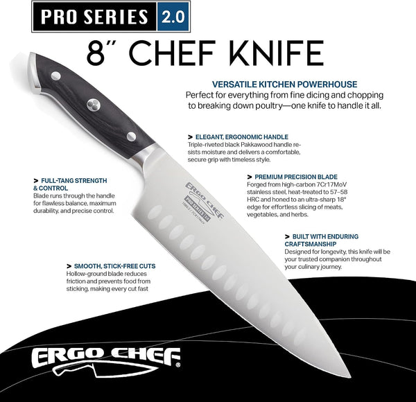 Pro Series 2.0 8-Inch Chef’S Knife - Forged High Carbon 7Cr17Mov Stainless Steel Blade with Ergonomic Black Pakkawood Handle - Full Tang Construction2