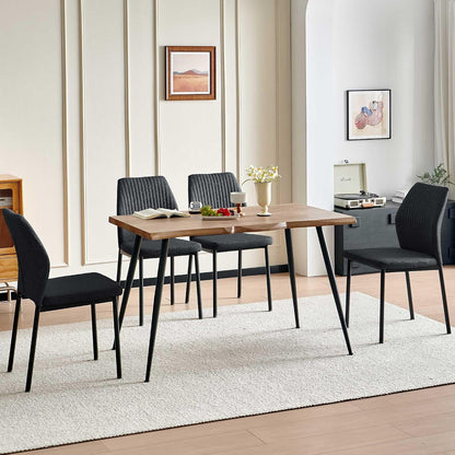 Dining Table Set for 4, Modern Wood Irregular Rectangle Dining Table, Linen Fabric Dining Chairs 4,Table and Chairs Set of 4 for Kitchen Dining Room, Black8