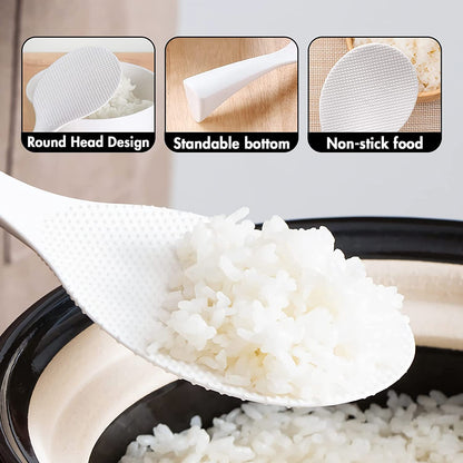 2 Pcs White Plastic Rice Paddle,Non Stick Standing Rice Spoon | Heat Resistant Rice Scooper Spatula, Ergonomic Handle Rice Cooker Spoon for Rice, Mashed Potatoes, Salads and Easy to Clean2