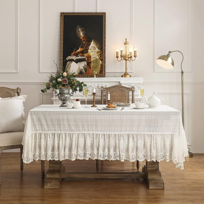 Vintage French Lace Cotton Table Cloth,Rectangular 67"X118"-Neumann7