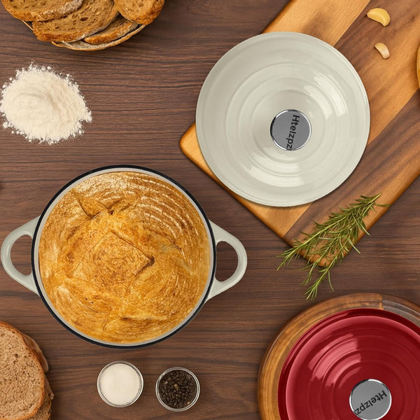 Dutch Oven for Bread Baking, 5.4 Quart Dutch Enameled Cast Iron Bread Oven, Dutch Oven for Sourdough Bread Baking, Oven Safe up to 500° F, 25 Cm White5