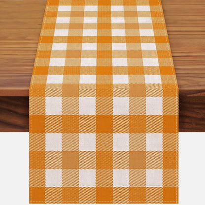 Fall Table Runner 72 X 13 Inch Thanksgiving Decorations,Linen Burlap Orange Buffalo Check Plaid Table Cover for Autumn Thanksgiving Day, Seasonal Farmhouse Table Decor for Kitchen Dining Fireplace1