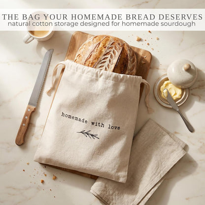 Beautiful Linen Bread Bag Set & Proofing Cover for Homemade Sourdough | Keeps Your Loaf Fresh for Days - Reusable, Easy to Clean and the Perfect Baking Accessories3
