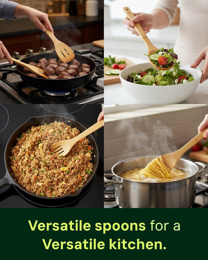 Bamboo Spoons for Cooking - Set of 8 Spoons with Holder - Wooden Cooking Spoons - Non-Toxic & Organic Bamboo Cooking Utensils with Spoon Set & Spatula - Premium Kitchen Utensils6