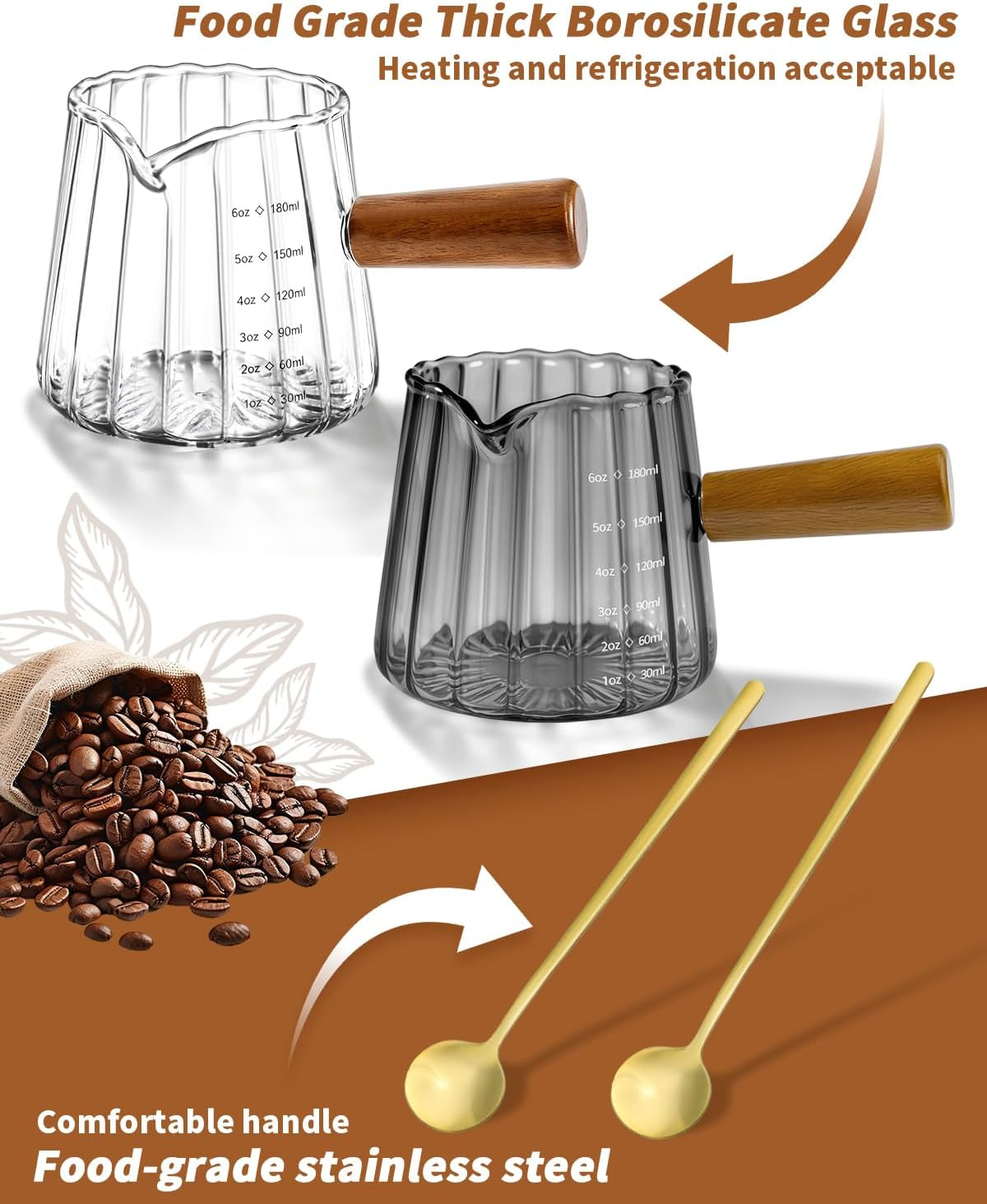 2-pack-espresso-measuring-cups-2-spoons-6oz-gray-clear-borosilicate-glass-cups-with-wood-handle-v-shaped-spout-ribbed-milk-frothing-cup-for-coffee-latte-cappuccino-tea