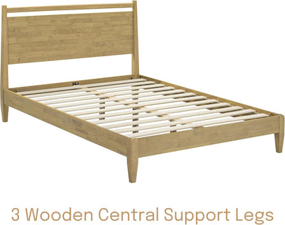 Adept Wooden Bed Frame with Headboard, Solid Wood Foundation with Silent Slats and Wood Central Supports, 1000 Lb Capacity, Effortless Assembly, Queen - Sand7