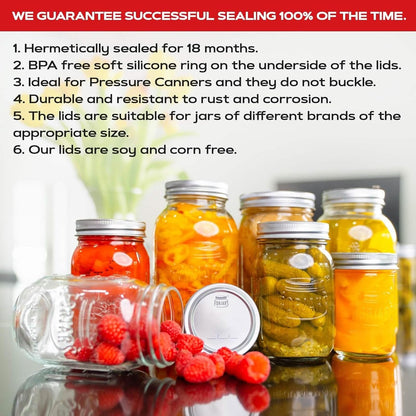 '- Wide Mouth Canning Lids, 100-Pack – Create Airtight Seals on Mason Jars to Preserve Food for Meal Prep & Emergency Food Storage – 3.4 In. Metal Lids with Silicone Seals – Canning Supplies4