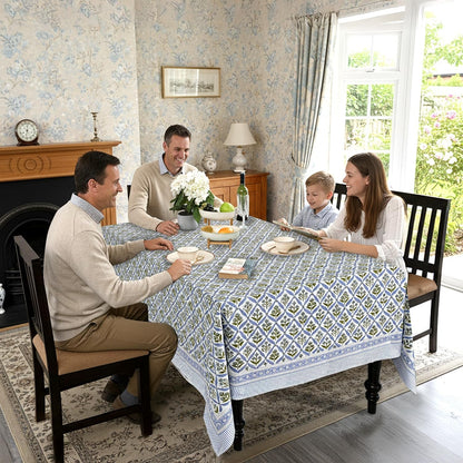 Steel Blue 60X60 Inches Square 100% Cotton Hand Block Print Tablecloth Washable Halloween Thanksgiving/Christmas Parties/Wedding Use,Fall Décor Farmhouse Dining Dinner Tablecloth3